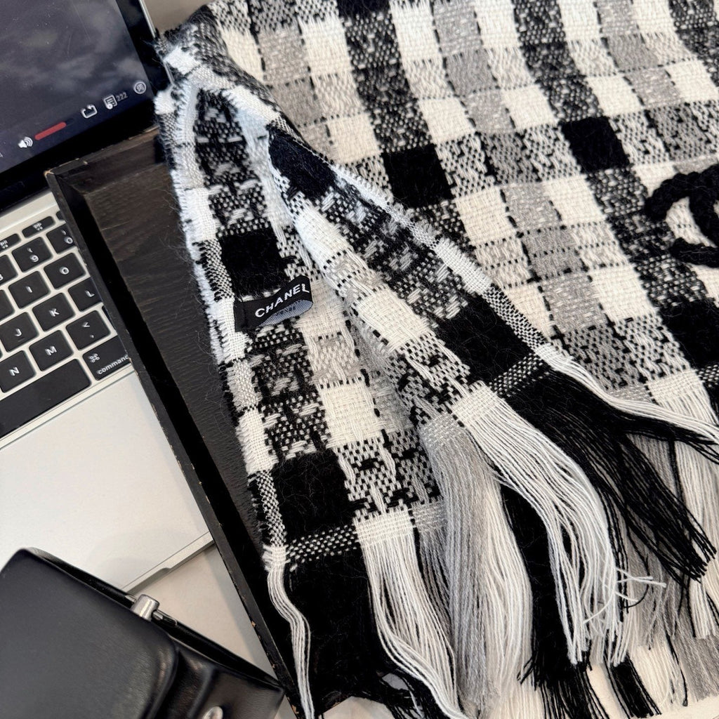 Chanel Checked Fringe Scarf