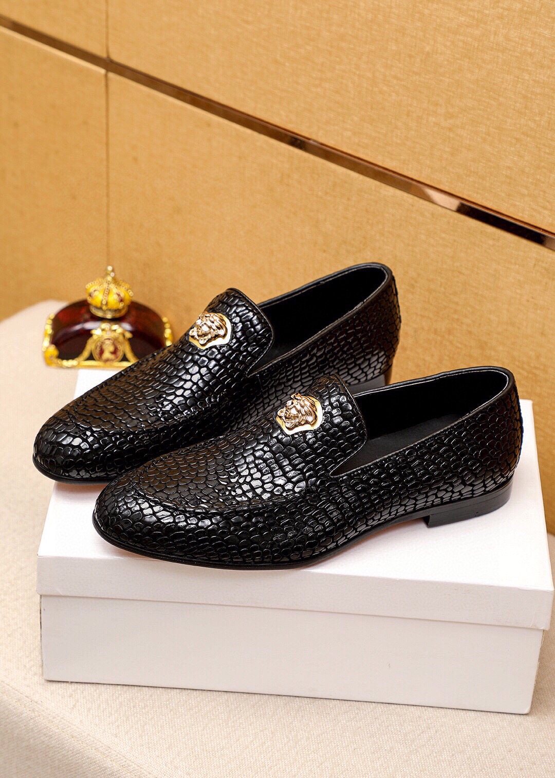 Versace Black Textured Slip-On Shoes