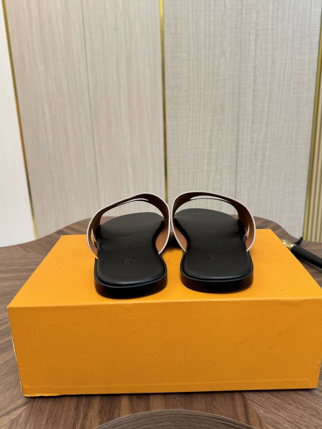 Loro Piana Cream and Black Slide Sandals