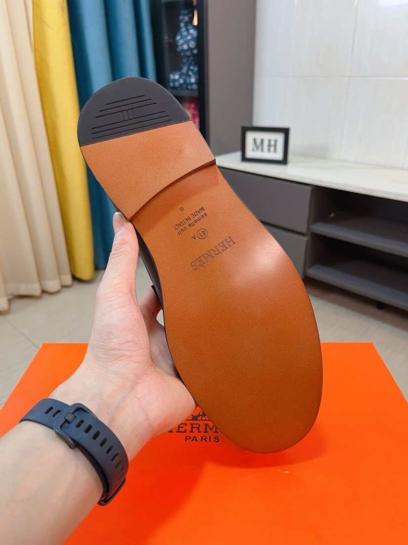 Hermès Men's Black H-Hardware Loafers - Black Leather Upper