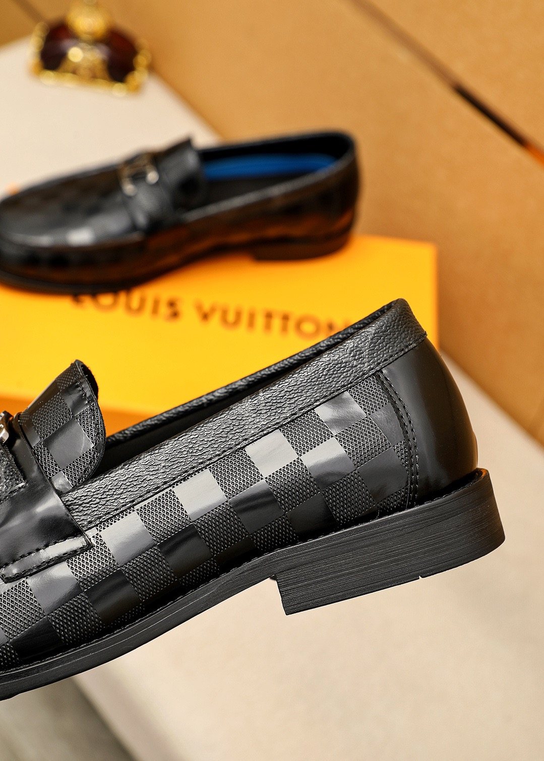 Louis Vuitton Black and Dark Gray Check Loafers