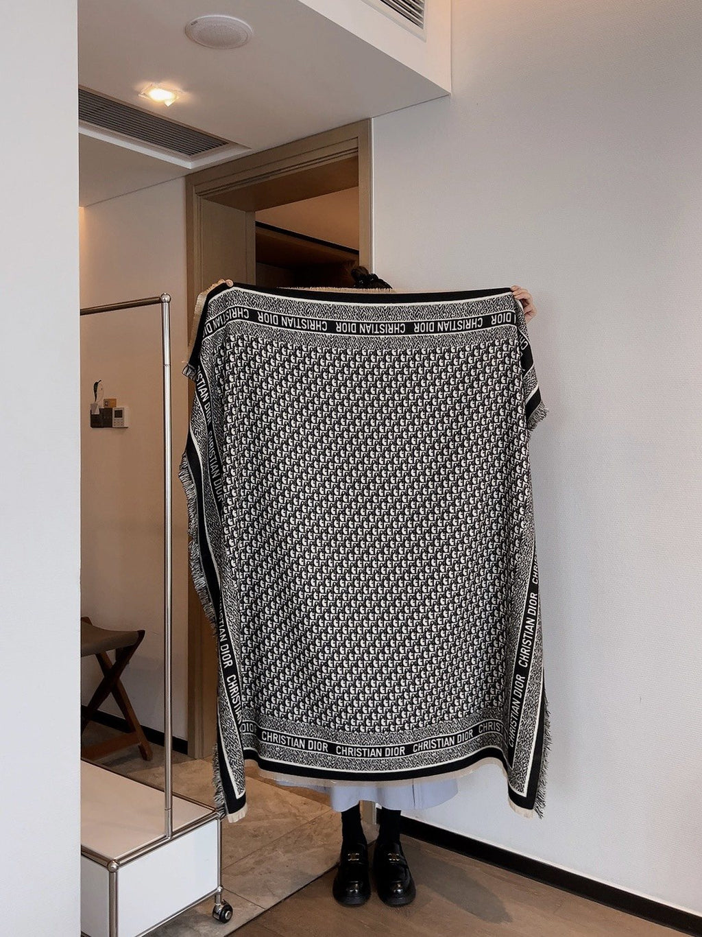 Dior Monogram Fringe Square Scarf