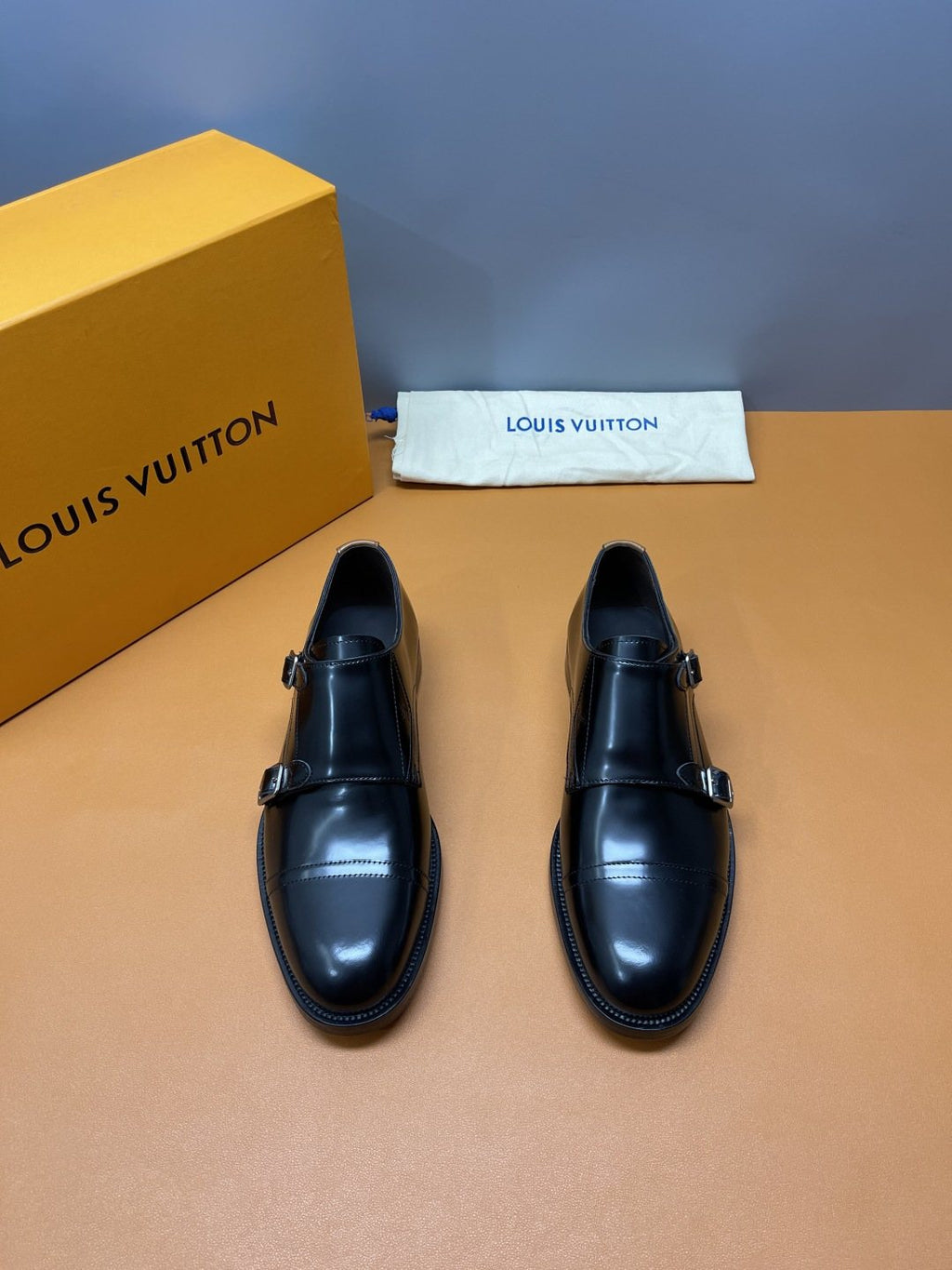 Louis Vuitton Black Cap-Toe Double-Monk Strap Shoes