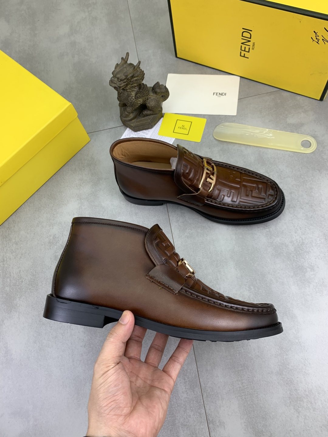 Fendi Men's Embossed Metal-Hardware Slip-On Boots