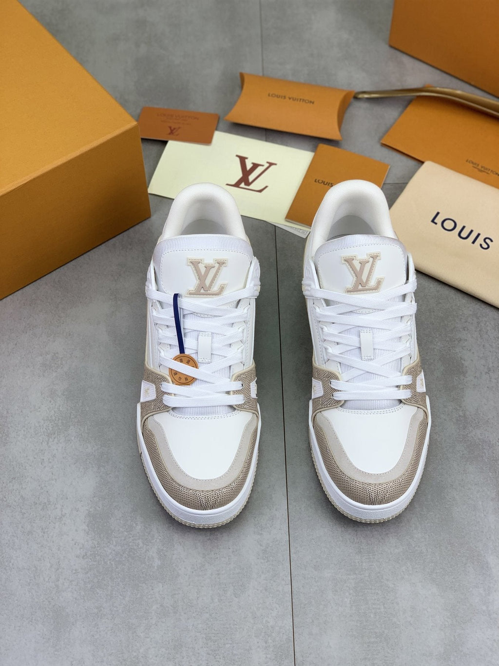 Louis Vuitton White and Beige Low-Top Sneakers