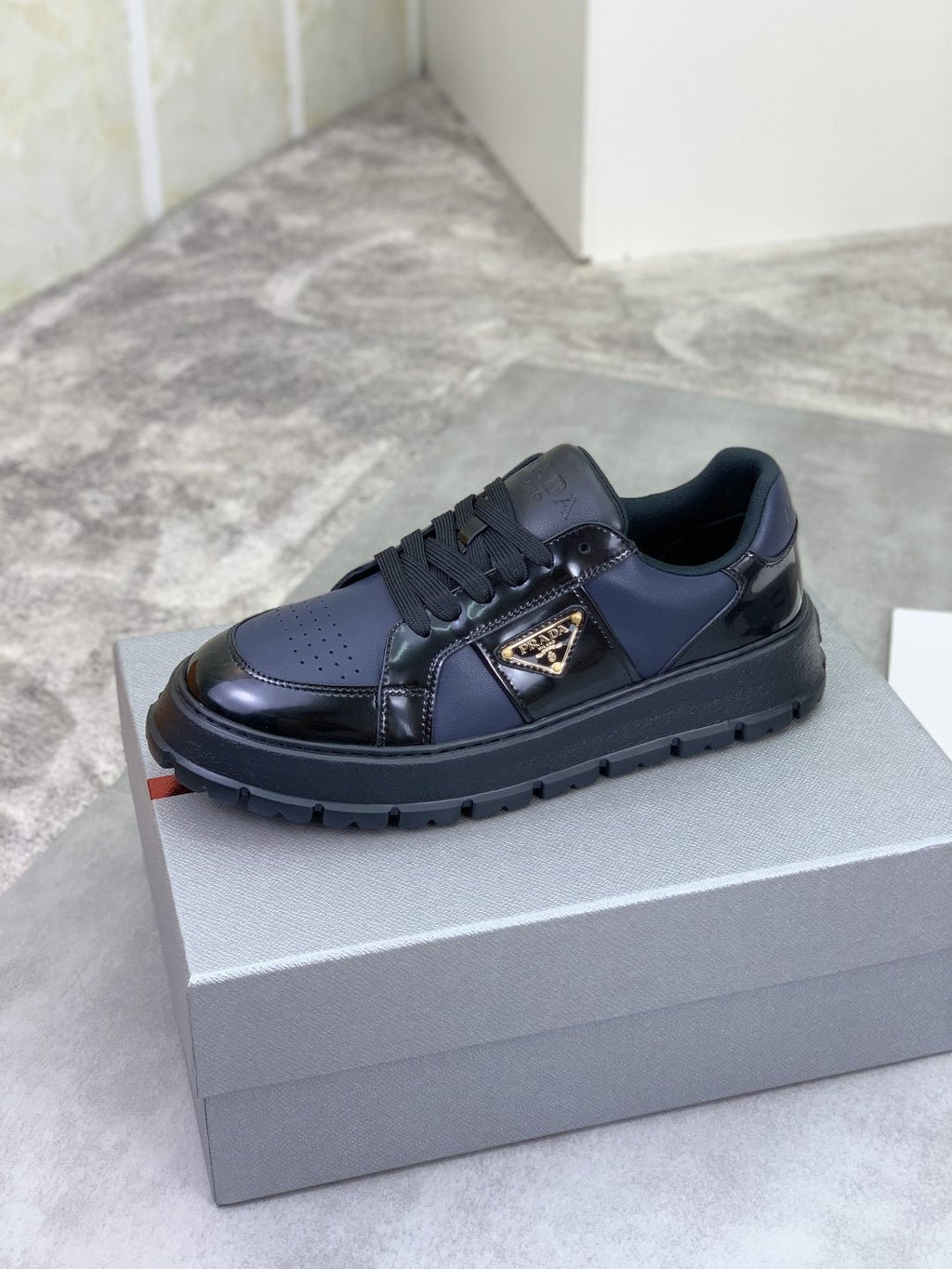 Prada Paneled Lug-Sole Low-Top Sneakers