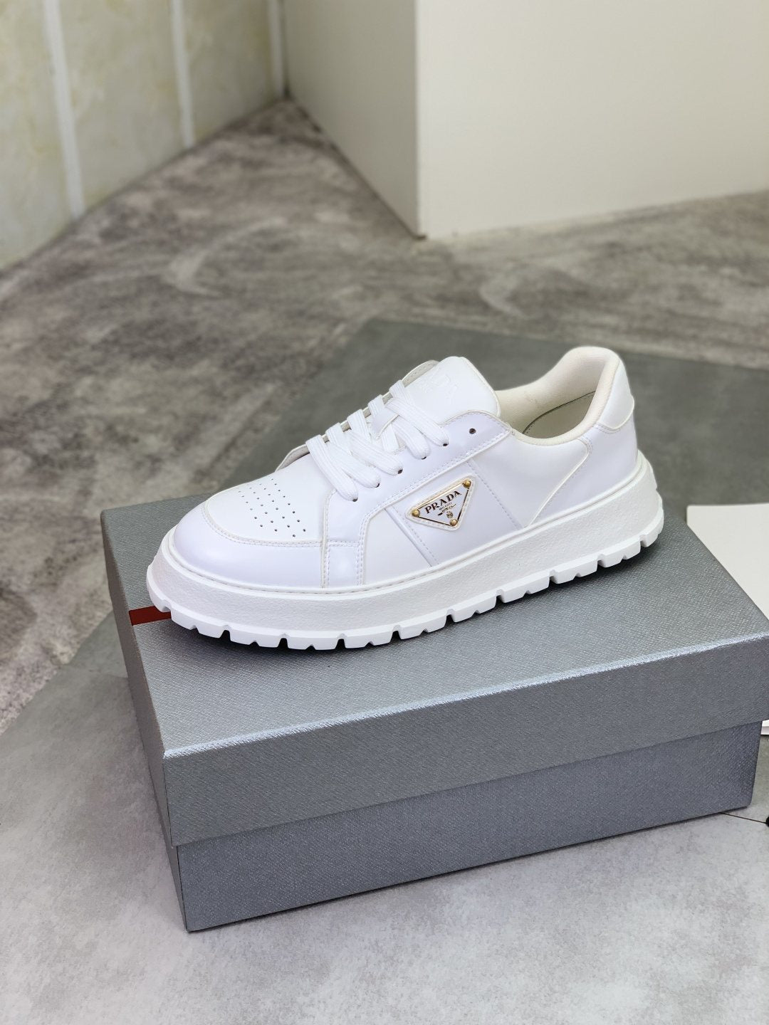 Prada Paneled Lug-Sole Low-Top Sneakers