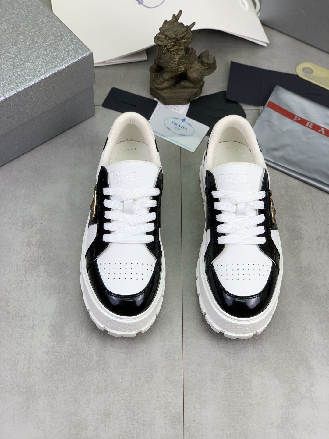 Prada Paneled Lug-Sole Low-Top Sneakers