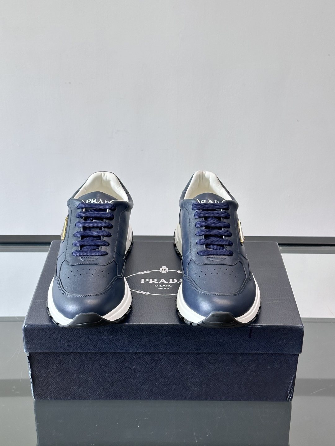 Prada Men's Triangle Plaque Low-Top Sneakers - Thick Lug Sole