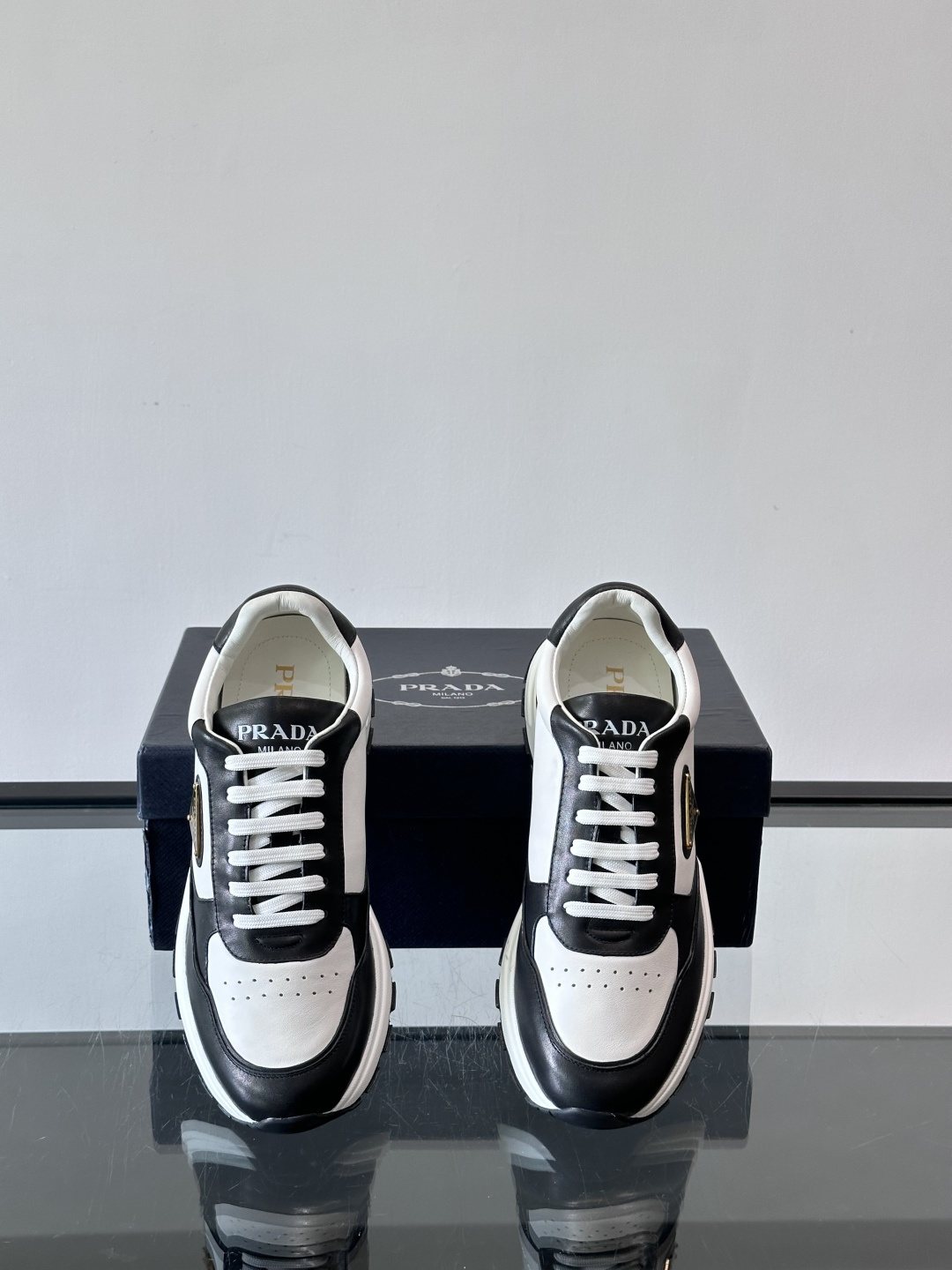 Prada Men's Triangle Plaque Low-Top Sneakers - Thick Lug Sole