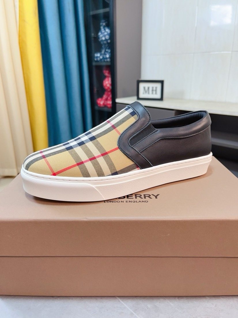 Burberry Men's Beige Plaid Slip-On Shoes