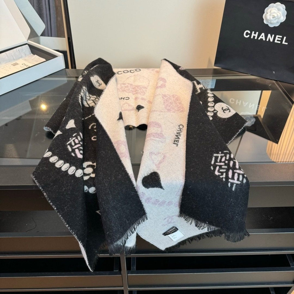 Chanel Black Pearl Motif Scarf