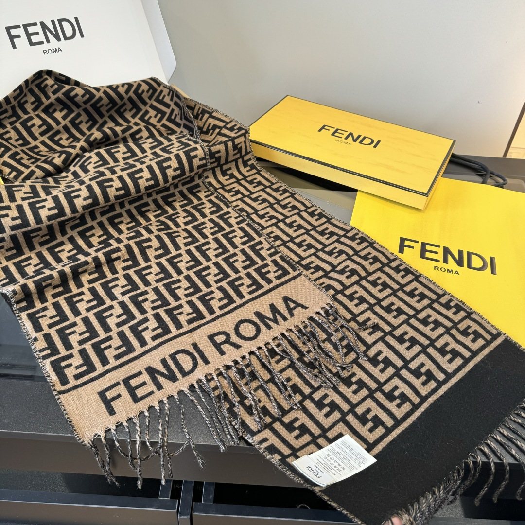 Fendi FF-Pattern Fringed Scarf