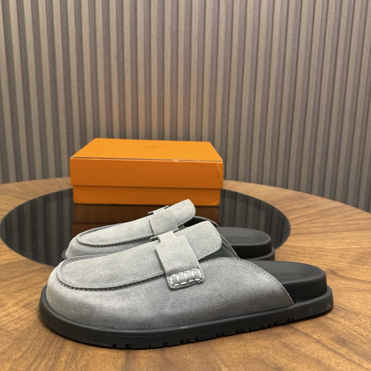 Hermès H-Detail Suede Mule Shoes
