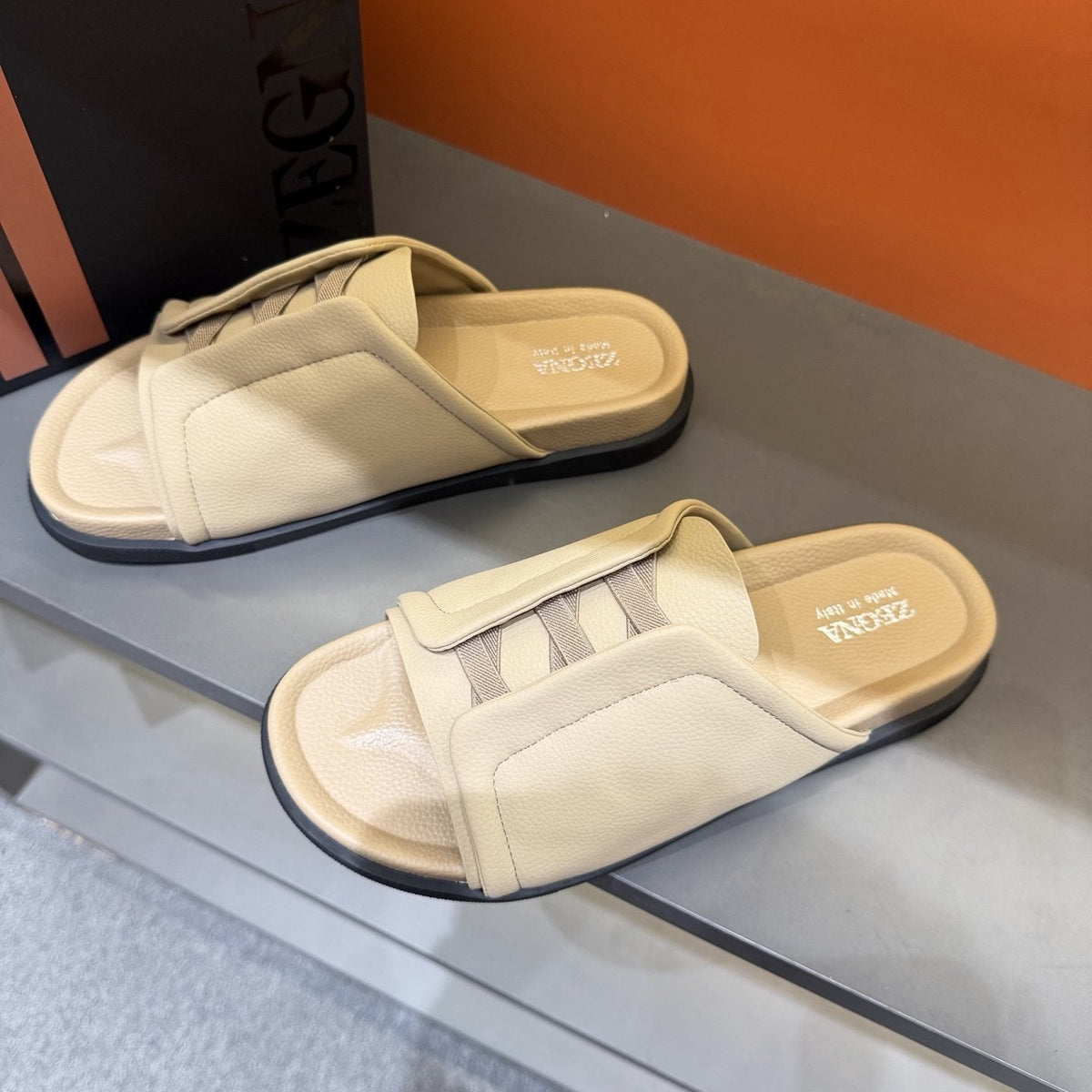 Zegna Men's Textured Strap Slide Sandals