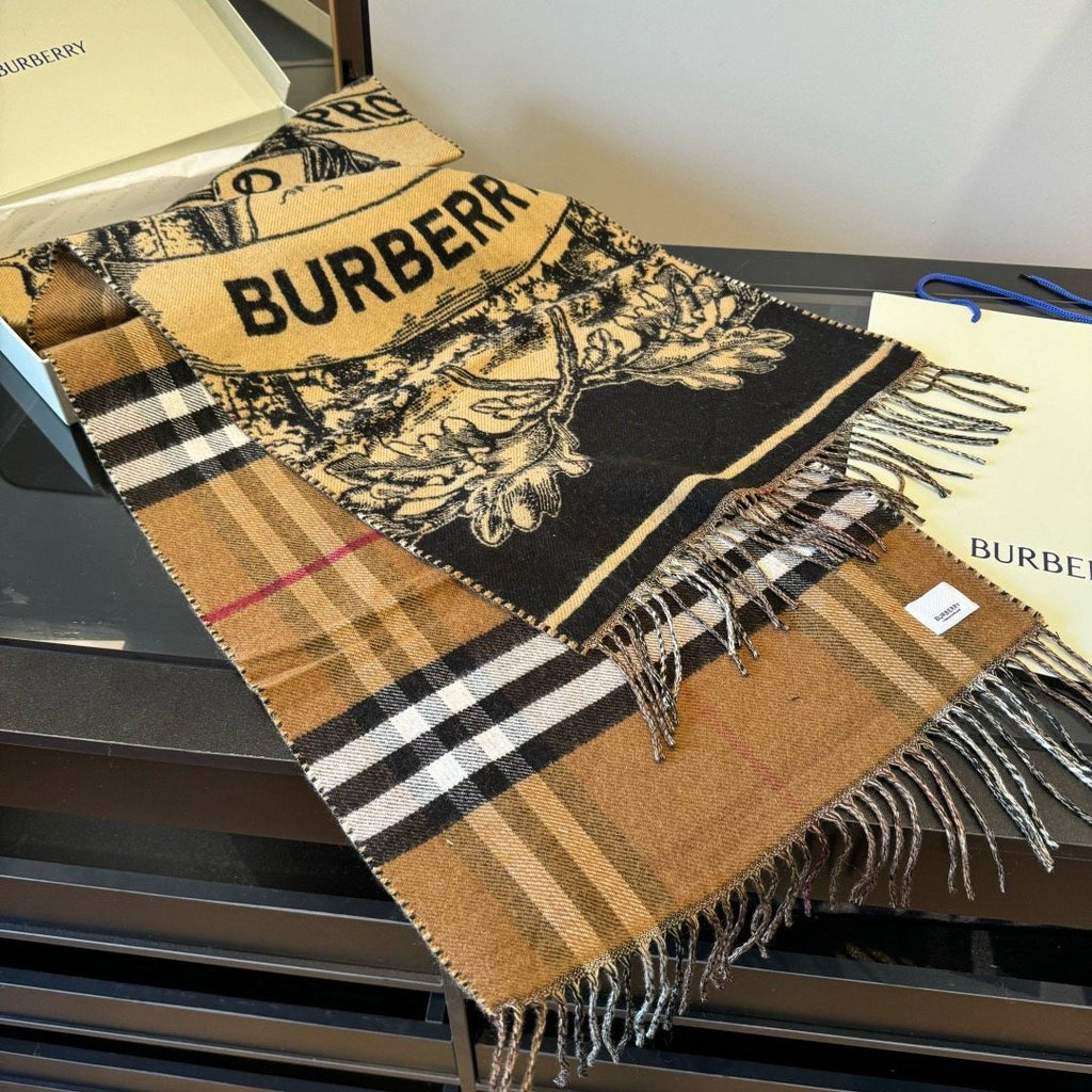 Burberry Equestrian Graphic Fringed Scarf