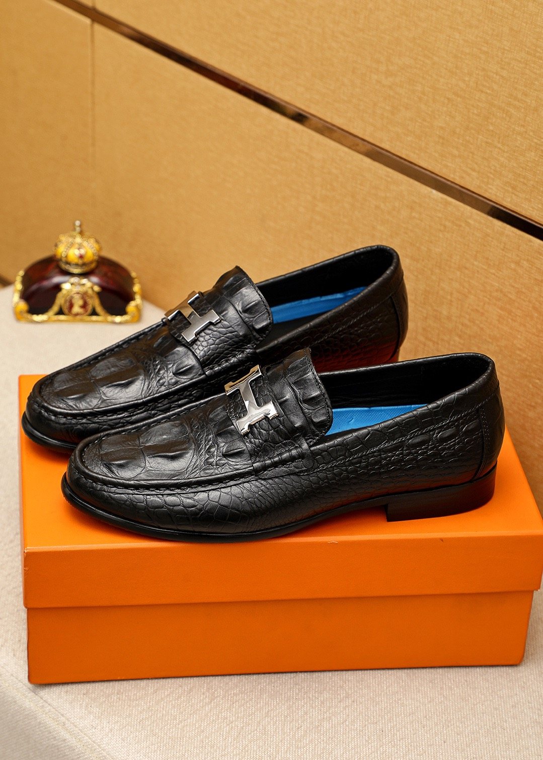 Hermès Crocodile-Embossed H-Hardware Loafers