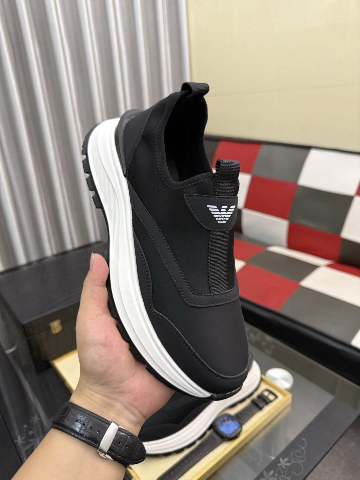 Armani Layered Slip-On Sneakers