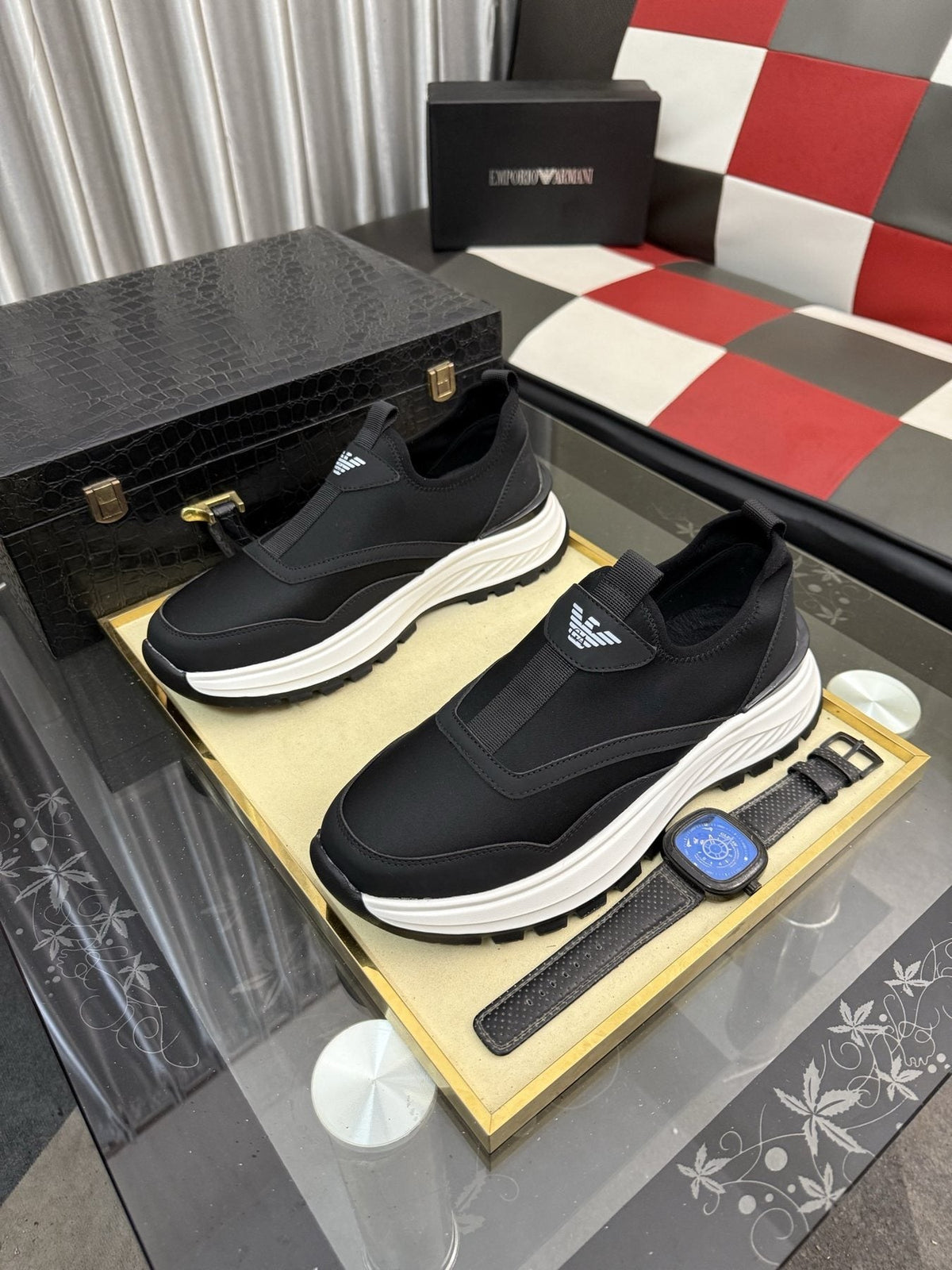 Armani Layered Slip-On Sneakers