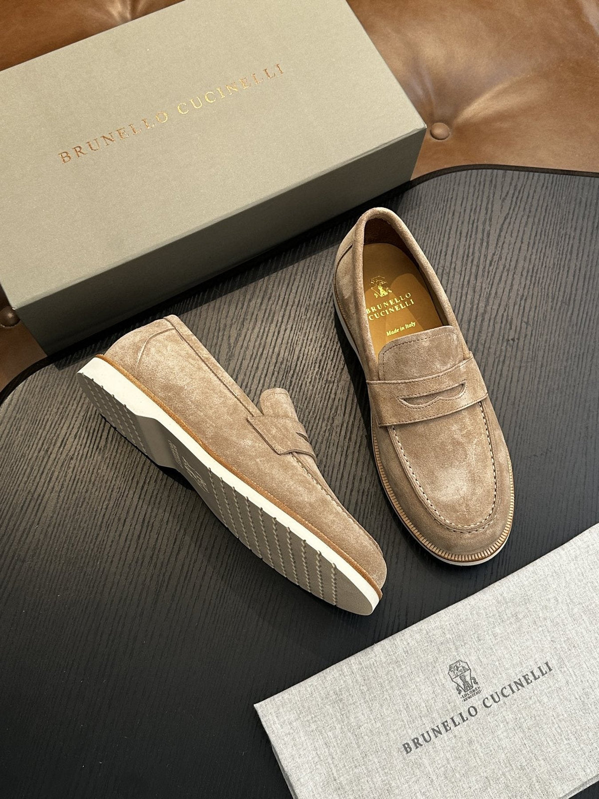 Brunello Cucinelli Suede Penny Loafers