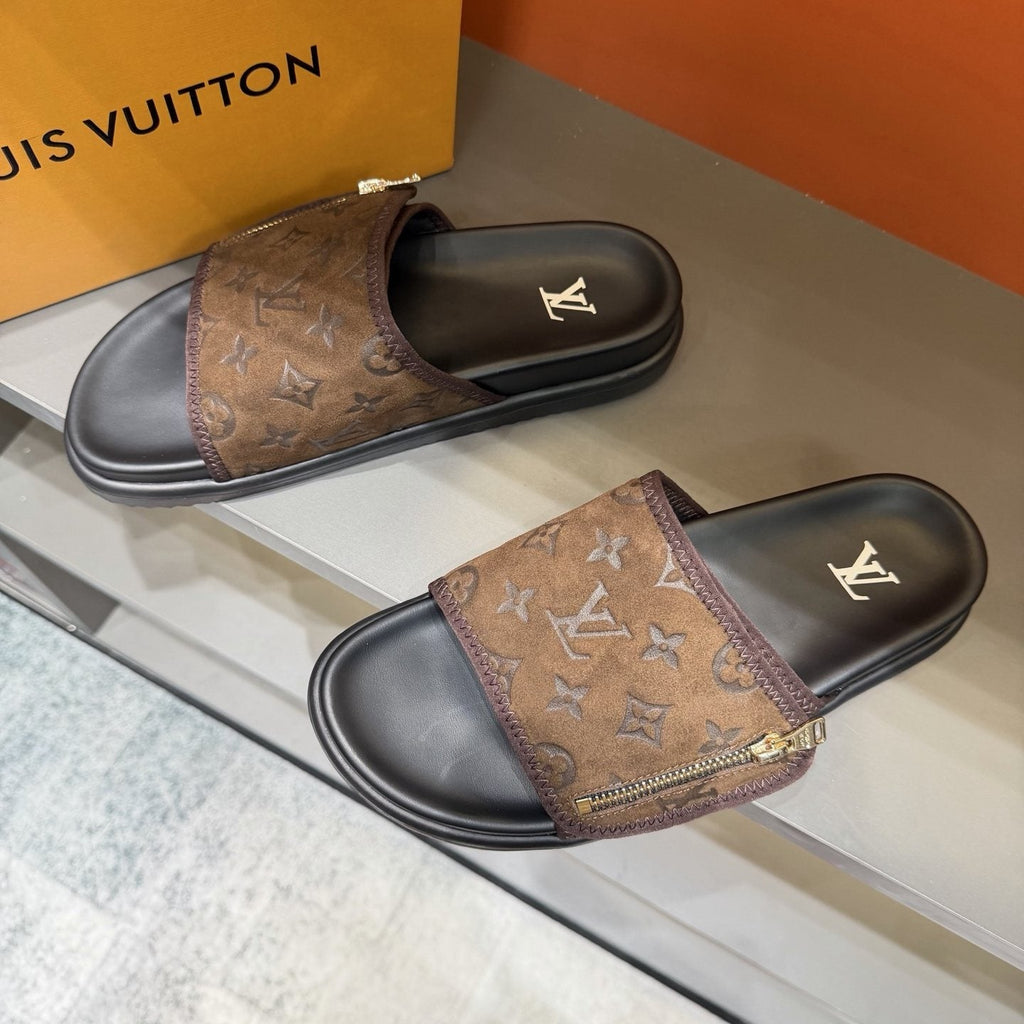 Louis Vuitton Monogram Zip Slide Sandals