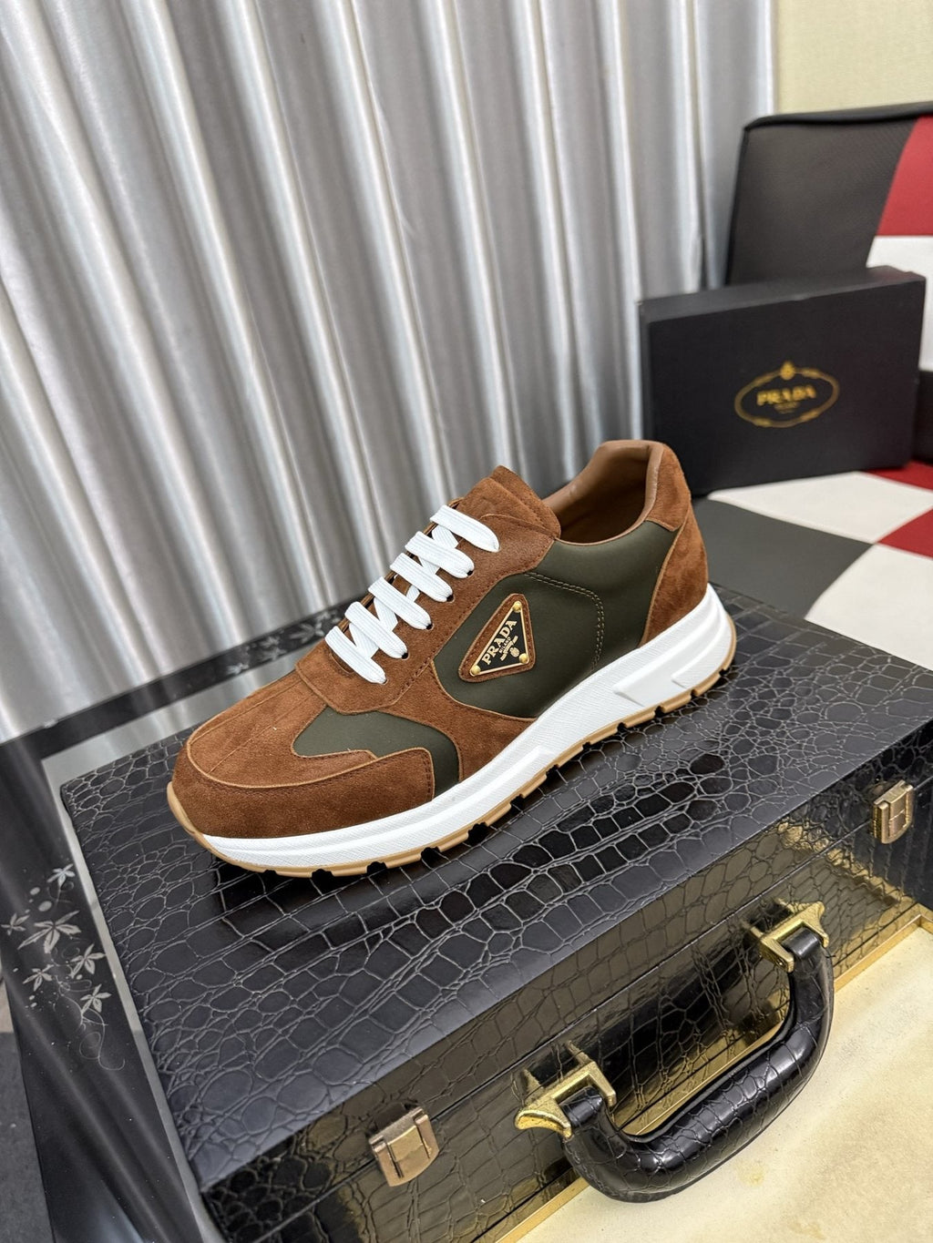 Prada Men's Triangle Badge Low-Top Sneakers - Lace-Up Closure