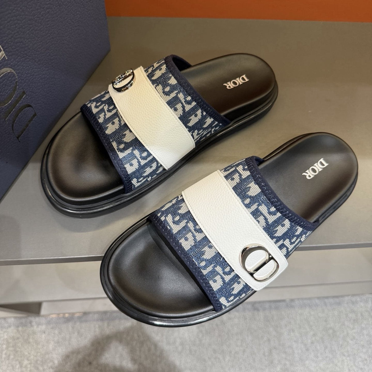 Dior Patterned Strap Slide Sandals - Open Toe
