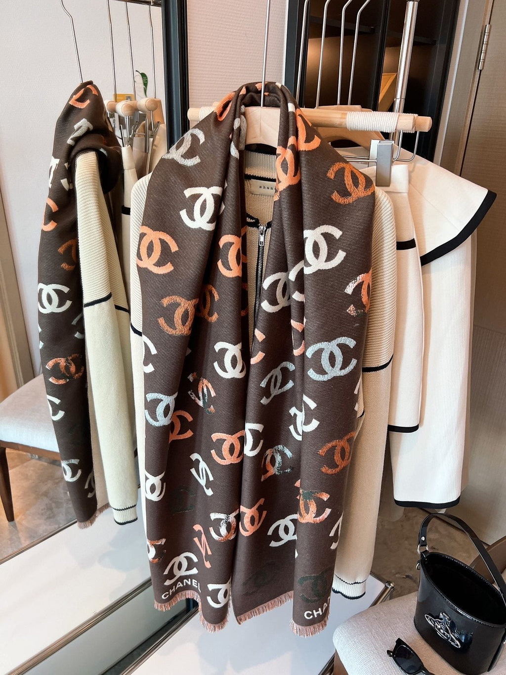 Chanel Patterned Fringed Scarf