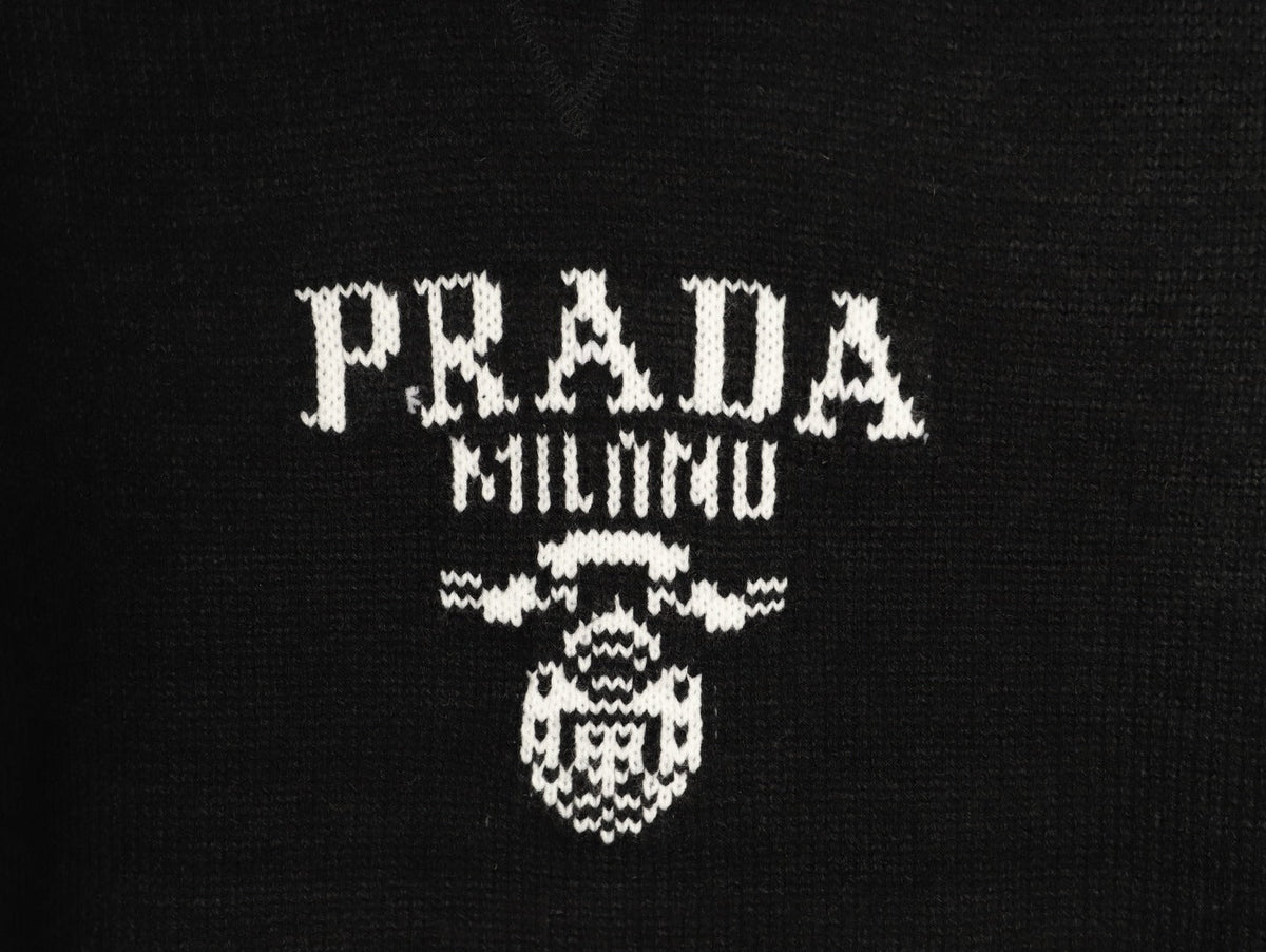 Prada Milano Logo Crewneck Knit Sweater - Black