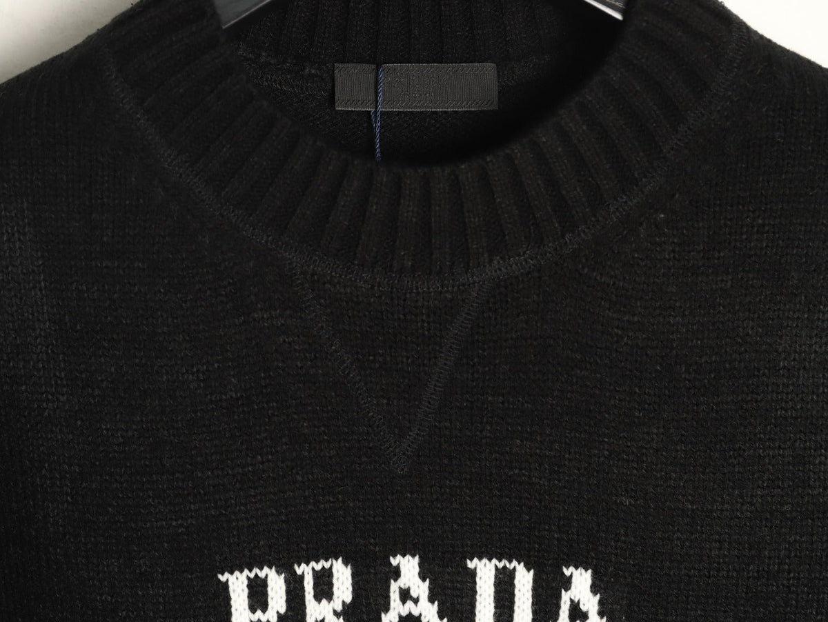 Prada Milano Logo Crewneck Knit Sweater - Black